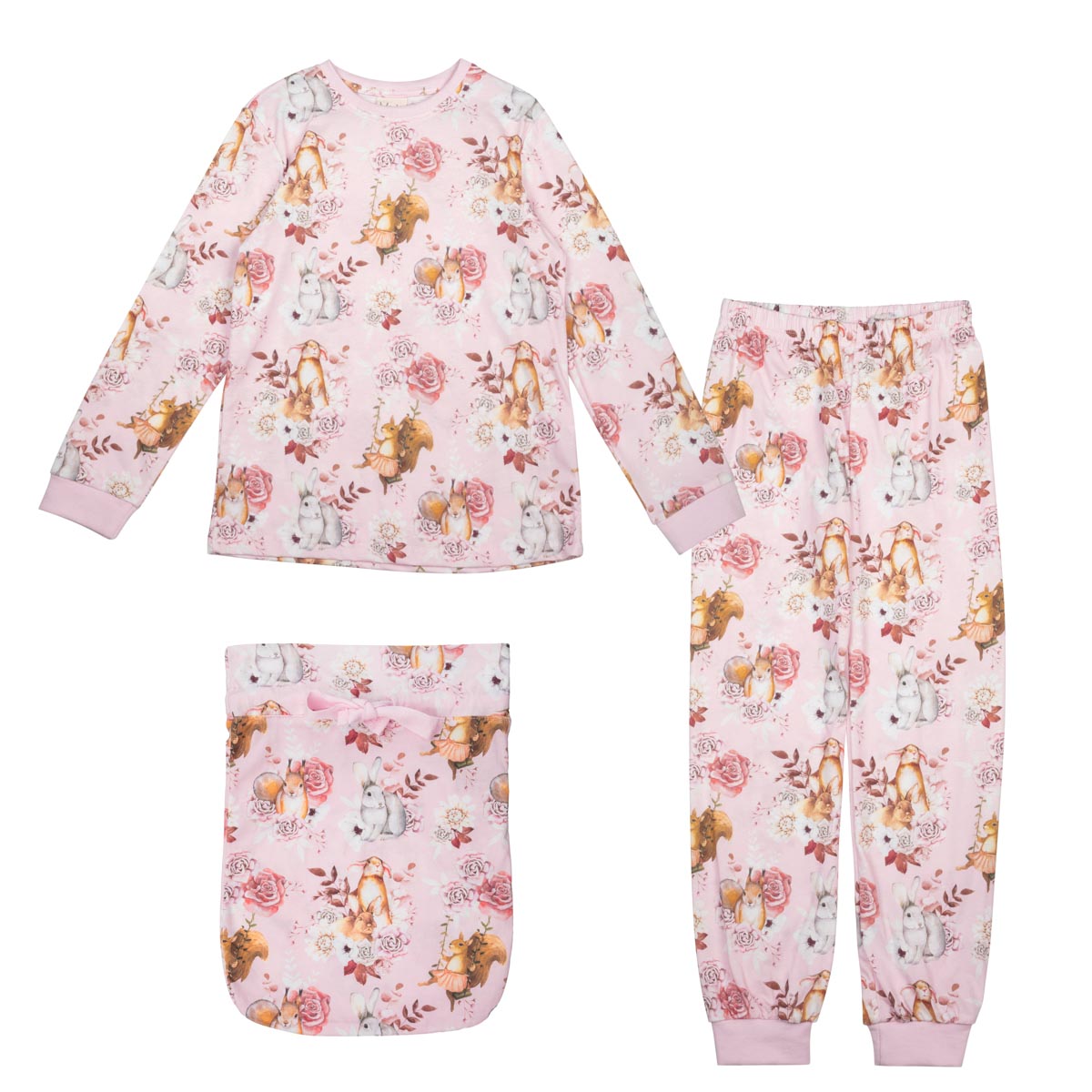 Metsäneläimet-pyjama, roosa